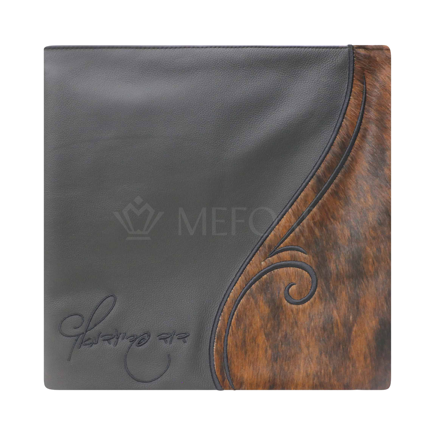 Tallis and Tefillin Bag Design #359 - Black Leather and Fur - Tallis Bags view 2 | Judaica Square Lakewood