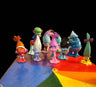 Trolls World Tour Menorah — Poppy and Tiny Diamond figures on painted plaque | Judaica Square Lakewood
