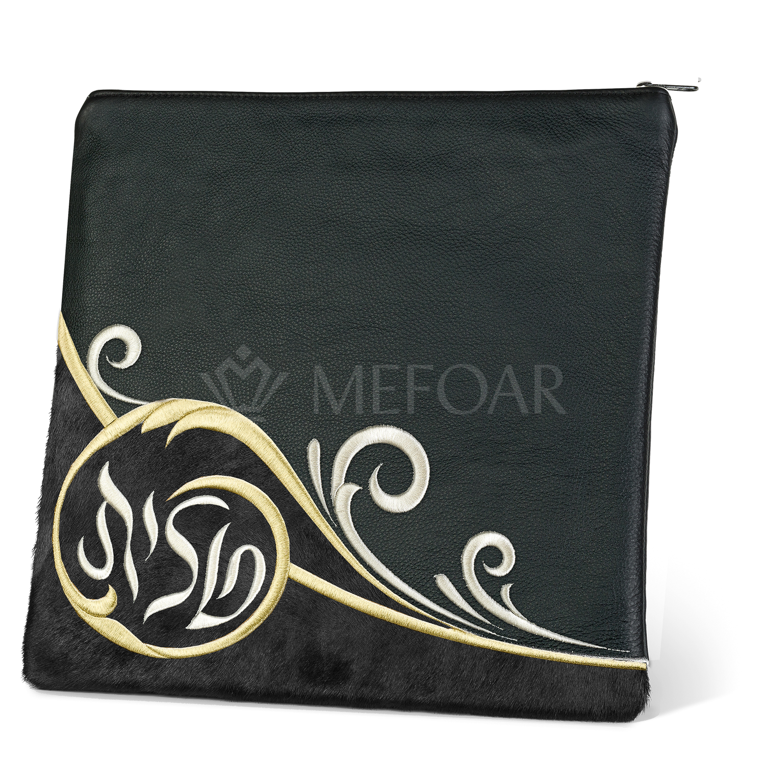 Tallis and Tefillin Bag Design #367 - Black Leather and Fur - Tallis Bags view 3 | Judaica Square Lakewood