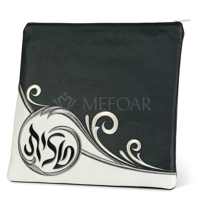 Tallis and Tefillin Bag Design #367 - Black Leather Two Tone - Tallis Bags | Judaica Square Lakewood