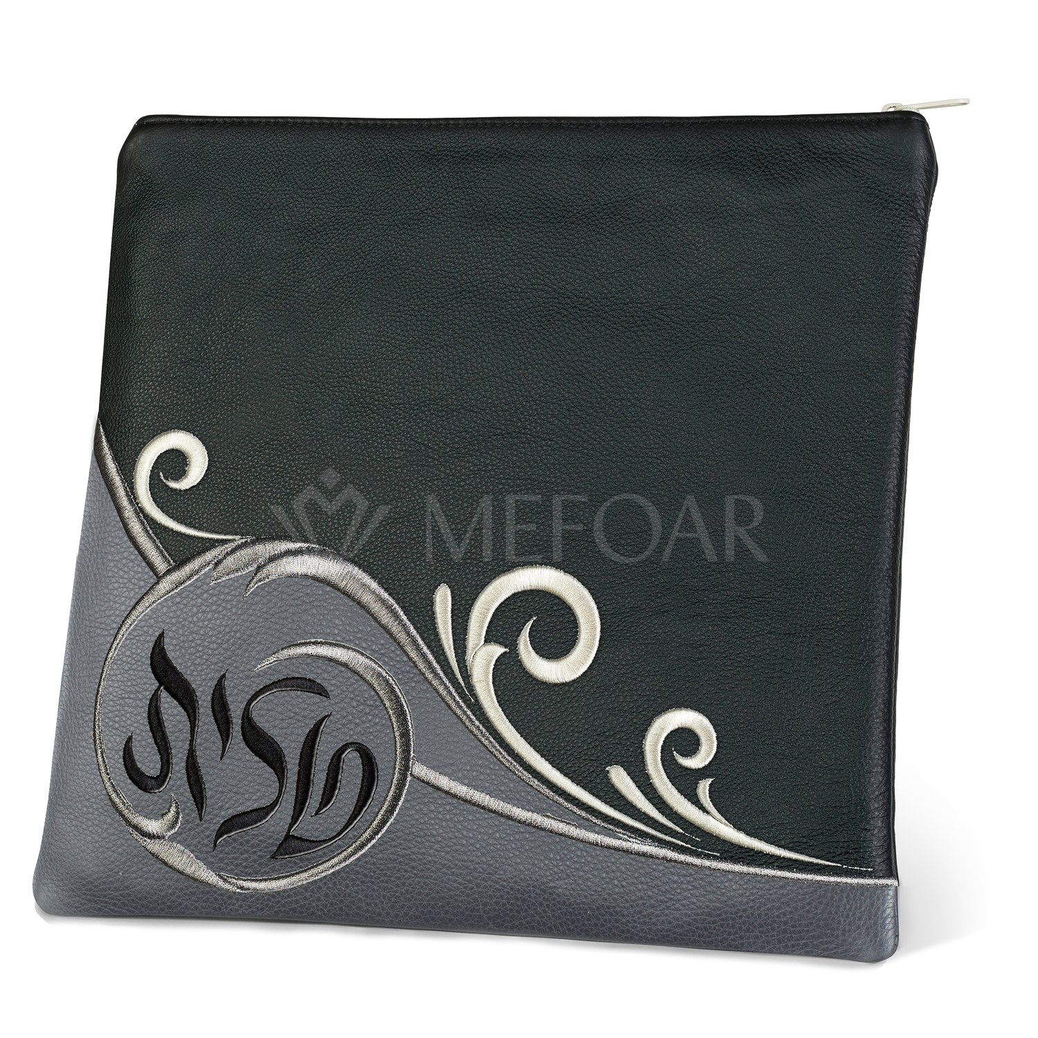 Tallis and Tefillin Bag Design #367 - Black Leather Two Tone - Tallis Bags view 2 | Judaica Square Lakewood