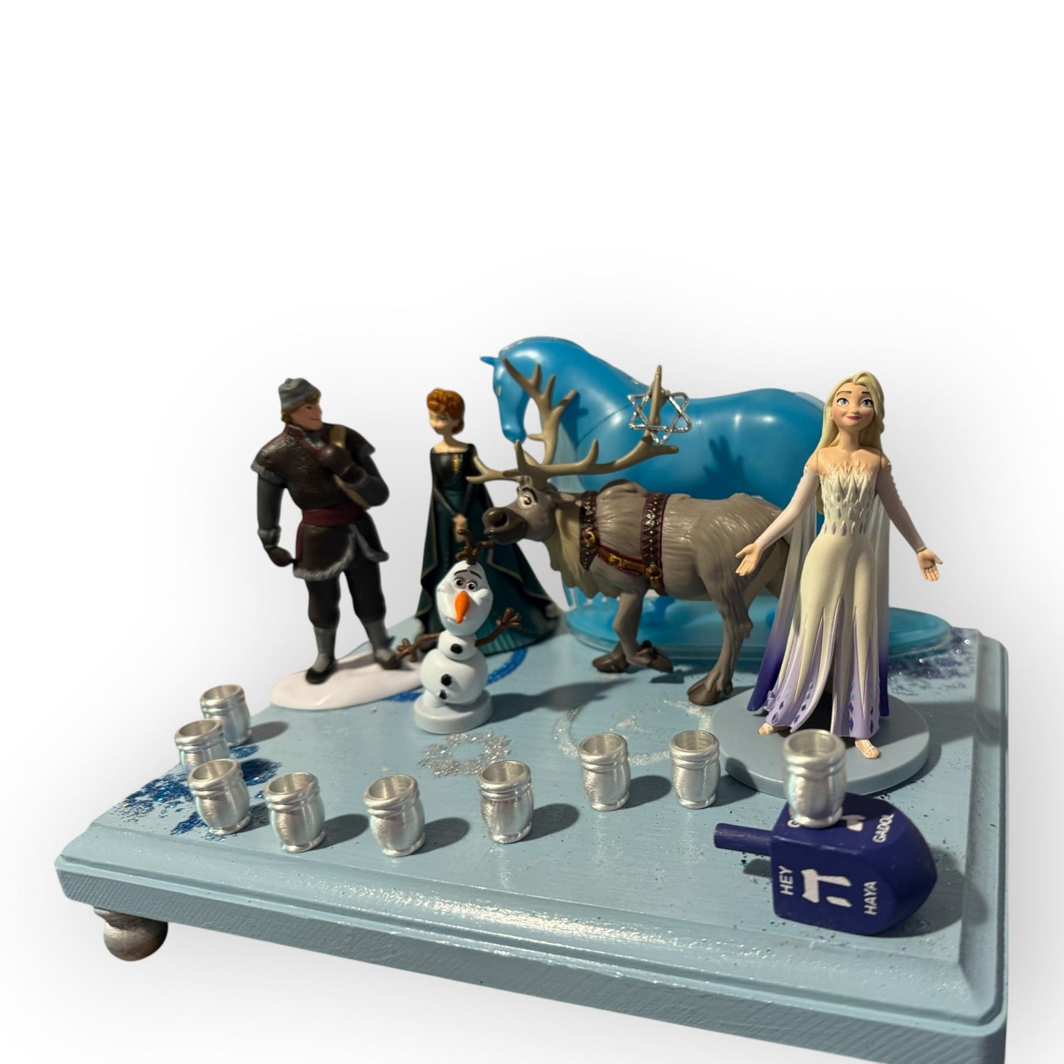 Frozen Menorah — Anna and Elsa figures with glitter dreidel shamash | Judaica Square Lakewood (view 14)