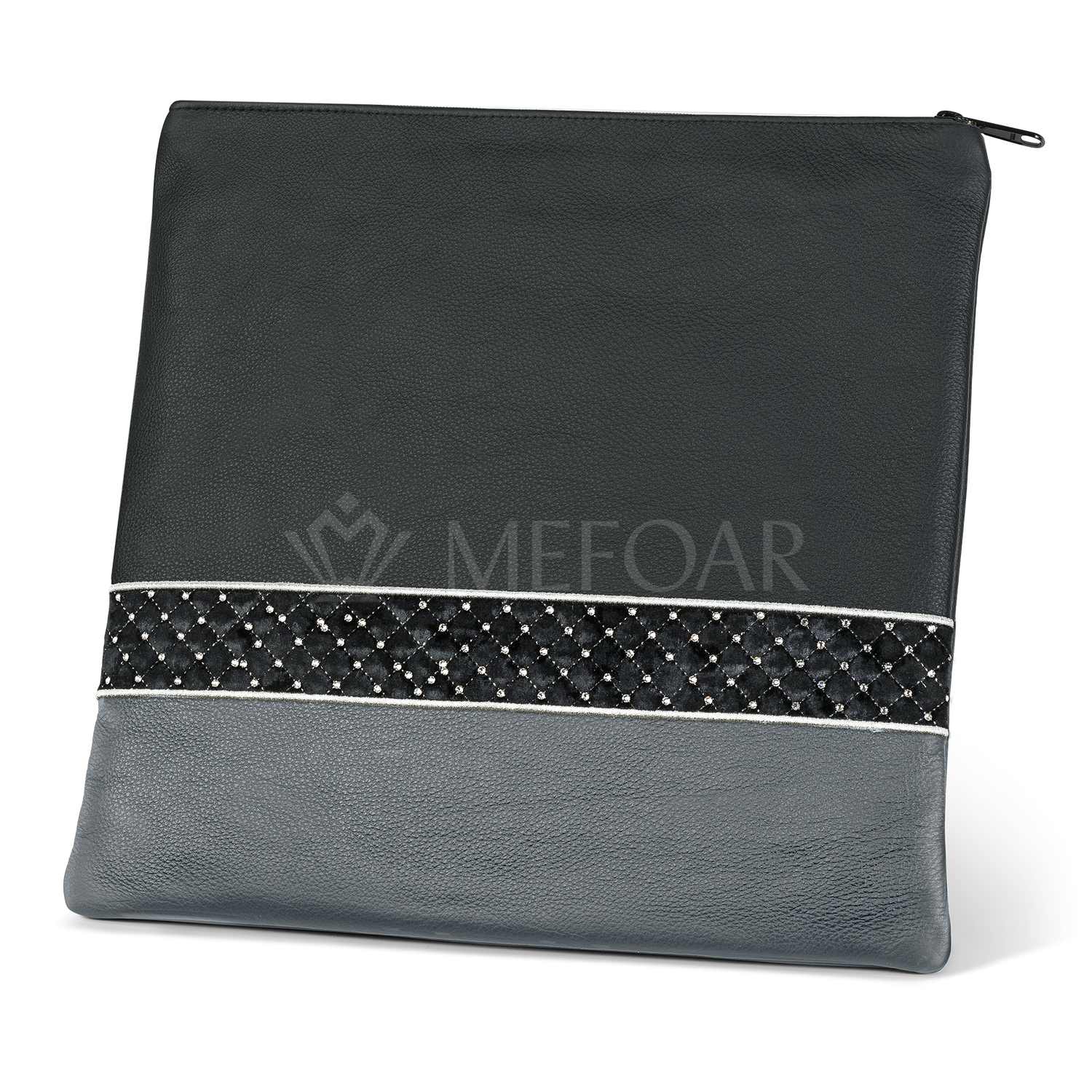 Tallis and Tefillin Bag Design #372 - Black Leather Two Tone - Tallis Bags view 2 | Judaica Square Lakewood