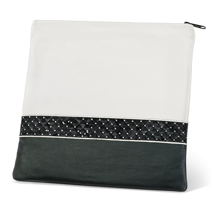 Design 372 black and white two-tone leather tallis bag
