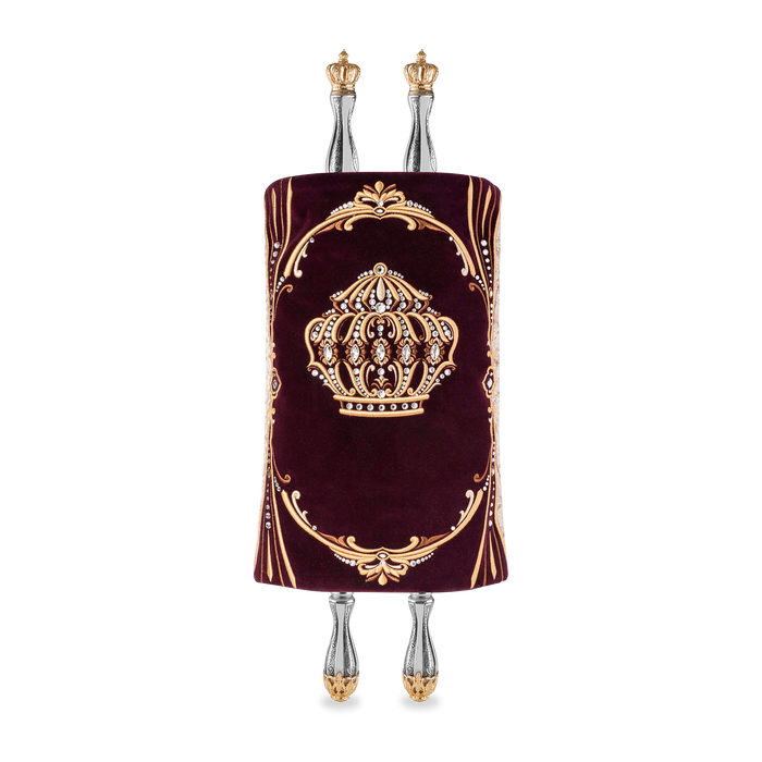Velvet Torah Mantle - Style 1316 - Burgundy - Torah Covers & Mantles