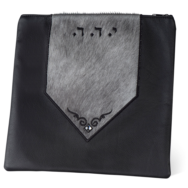 Design 380 leather tallis bag with grey fur panel