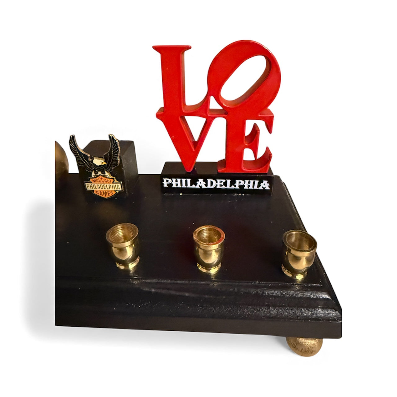 Philadelphia collector menorah — vintage pins, transit token and handmade pretzels | Judaica Square Lakewood (view 5)
