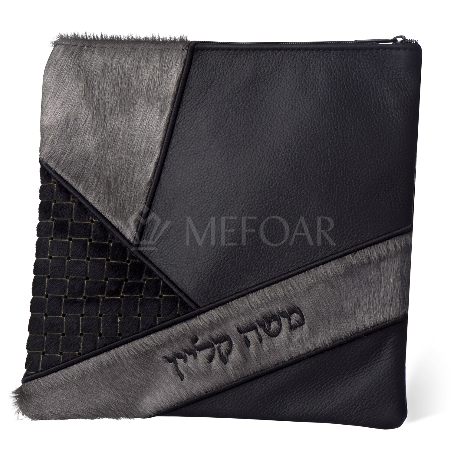 Tallis and Tefillin Bag Design #383 - Black Leather and Fur - Tallis Bags view 5 | Judaica Square Lakewood
