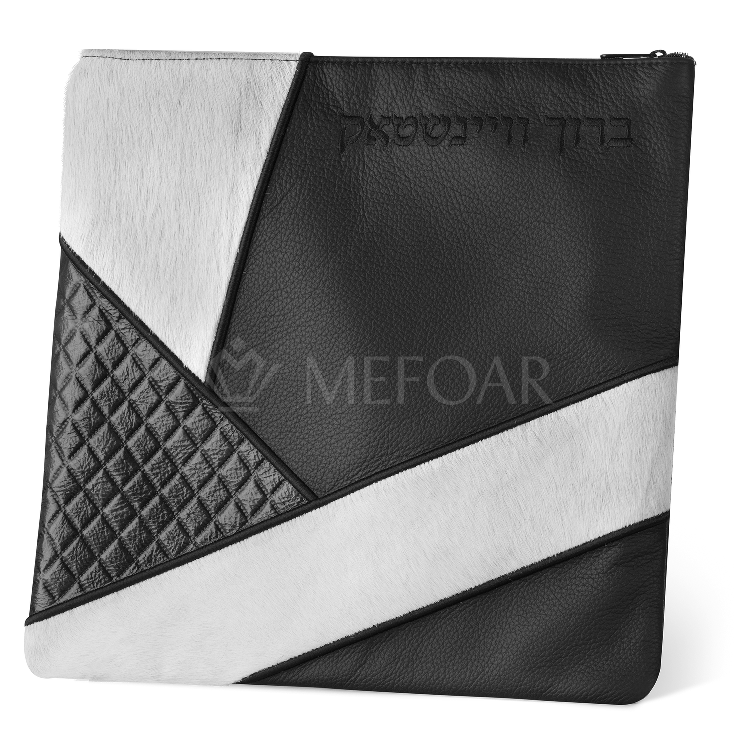 Tallis and Tefillin Bag Design #383 - Black Leather and Fur - Tallis Bags view 6 | Judaica Square Lakewood