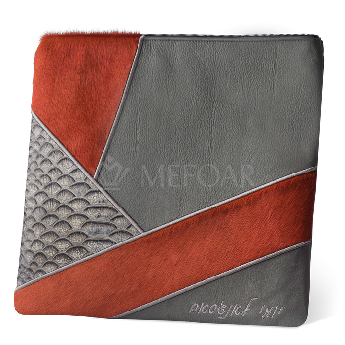 Tallis and Tefillin Bag Design #383 - Grey Leather and Fur - Tallis Bags | Judaica Square Lakewood