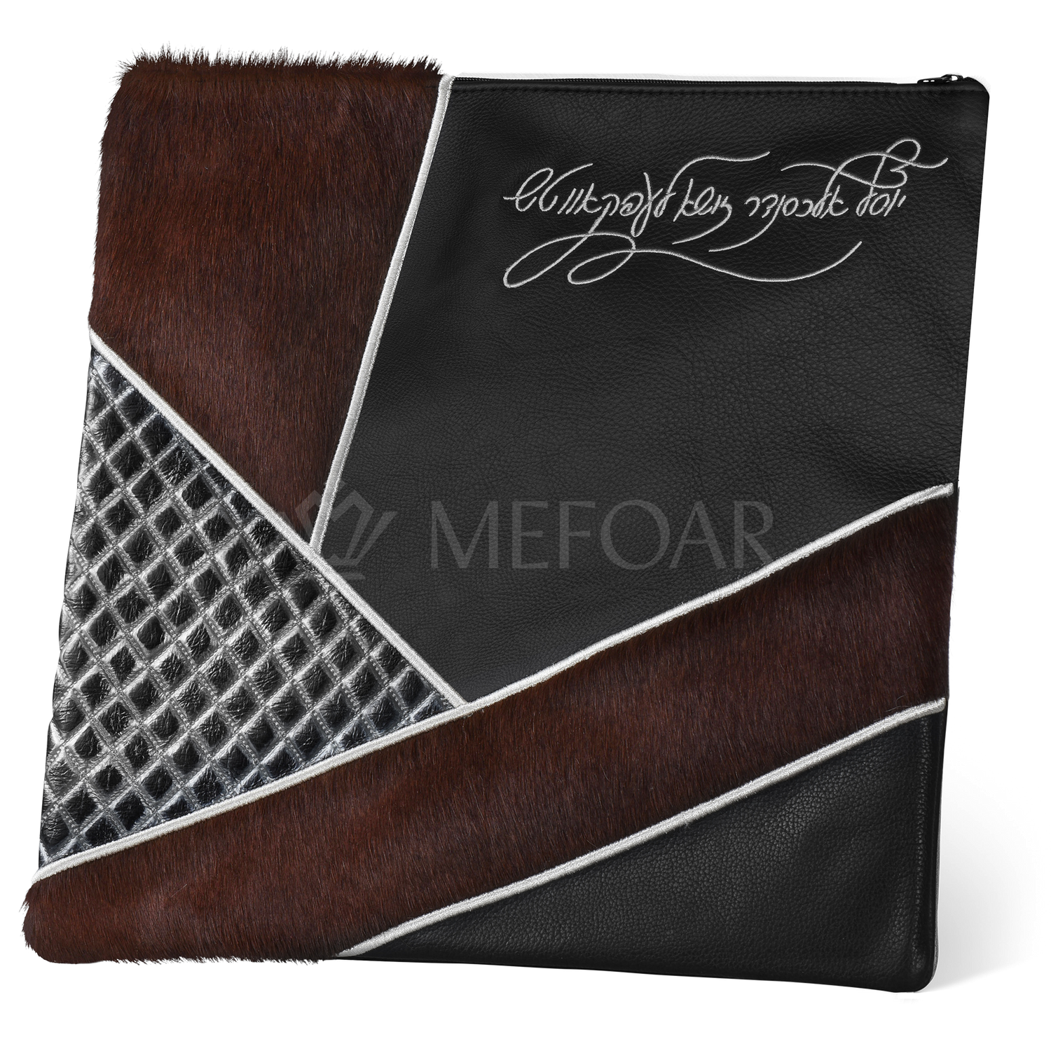 Tallis and Tefillin Bag Design #383 - Black Leather and Fur - Tallis Bags view 8 | Judaica Square Lakewood