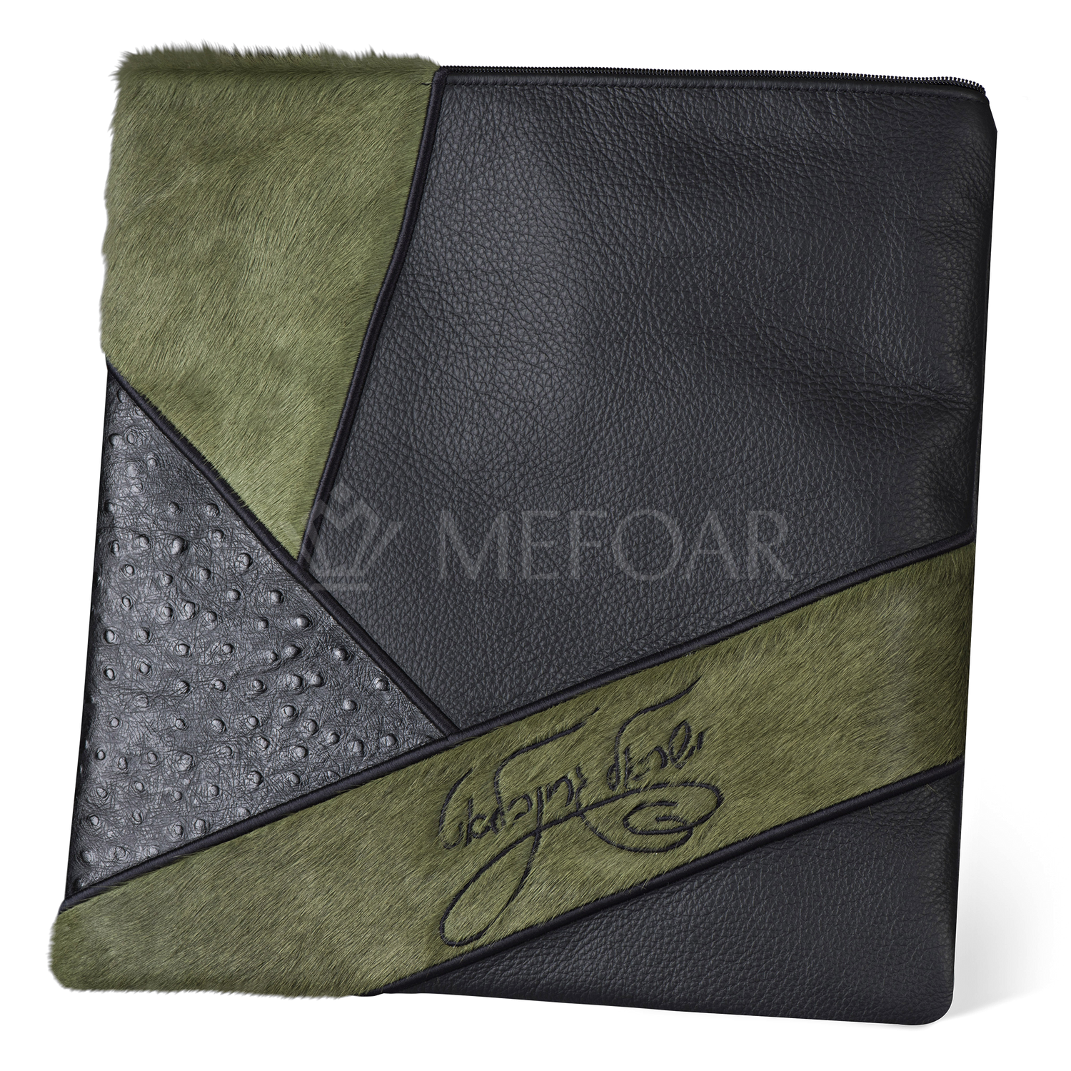 Tallis and Tefillin Bag Design #383 - Black Leather and Fur - Tallis Bags view 10 | Judaica Square Lakewood