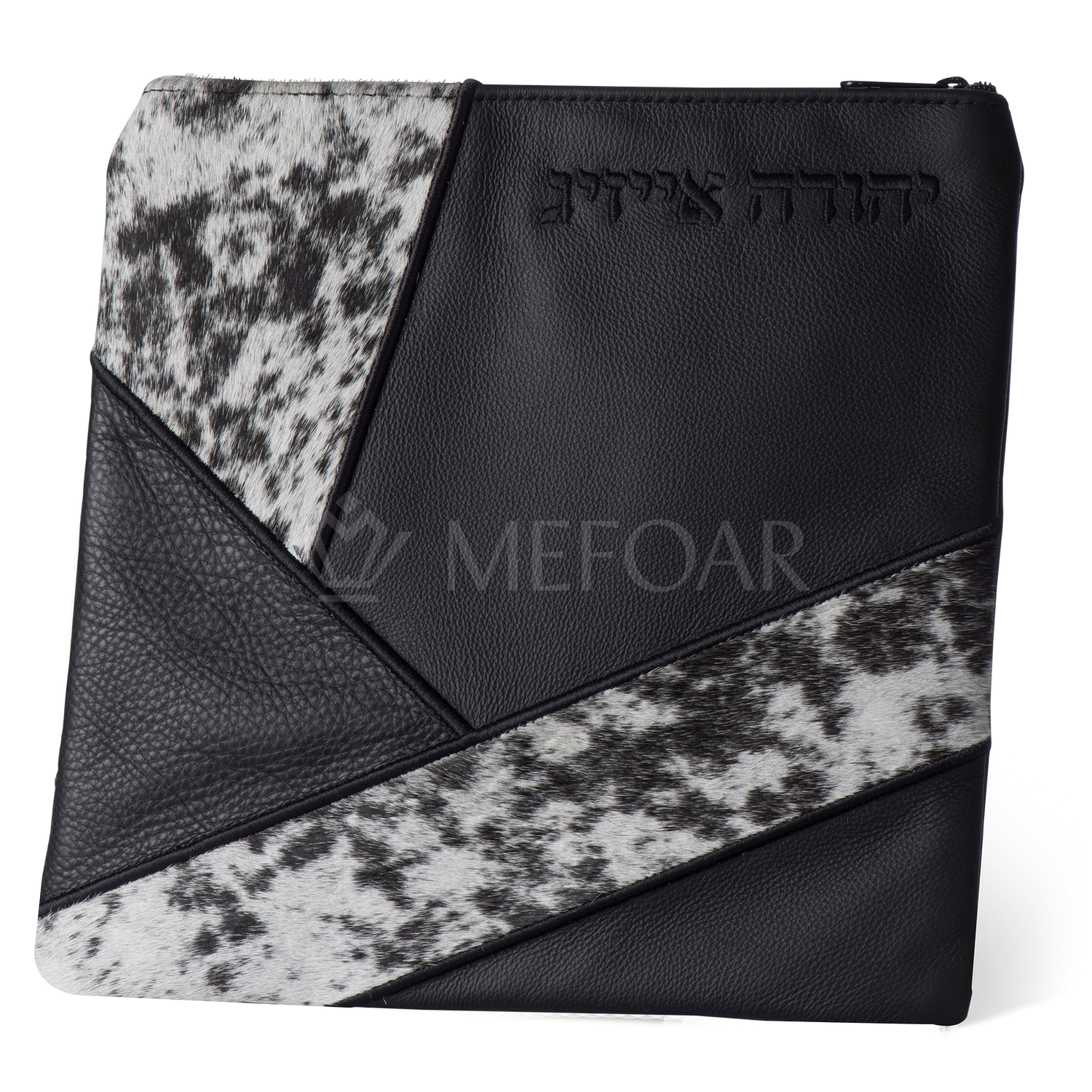 Tallis and Tefillin Bag Design #383 - Black Leather and Fur - Tallis Bags view 2 | Judaica Square Lakewood
