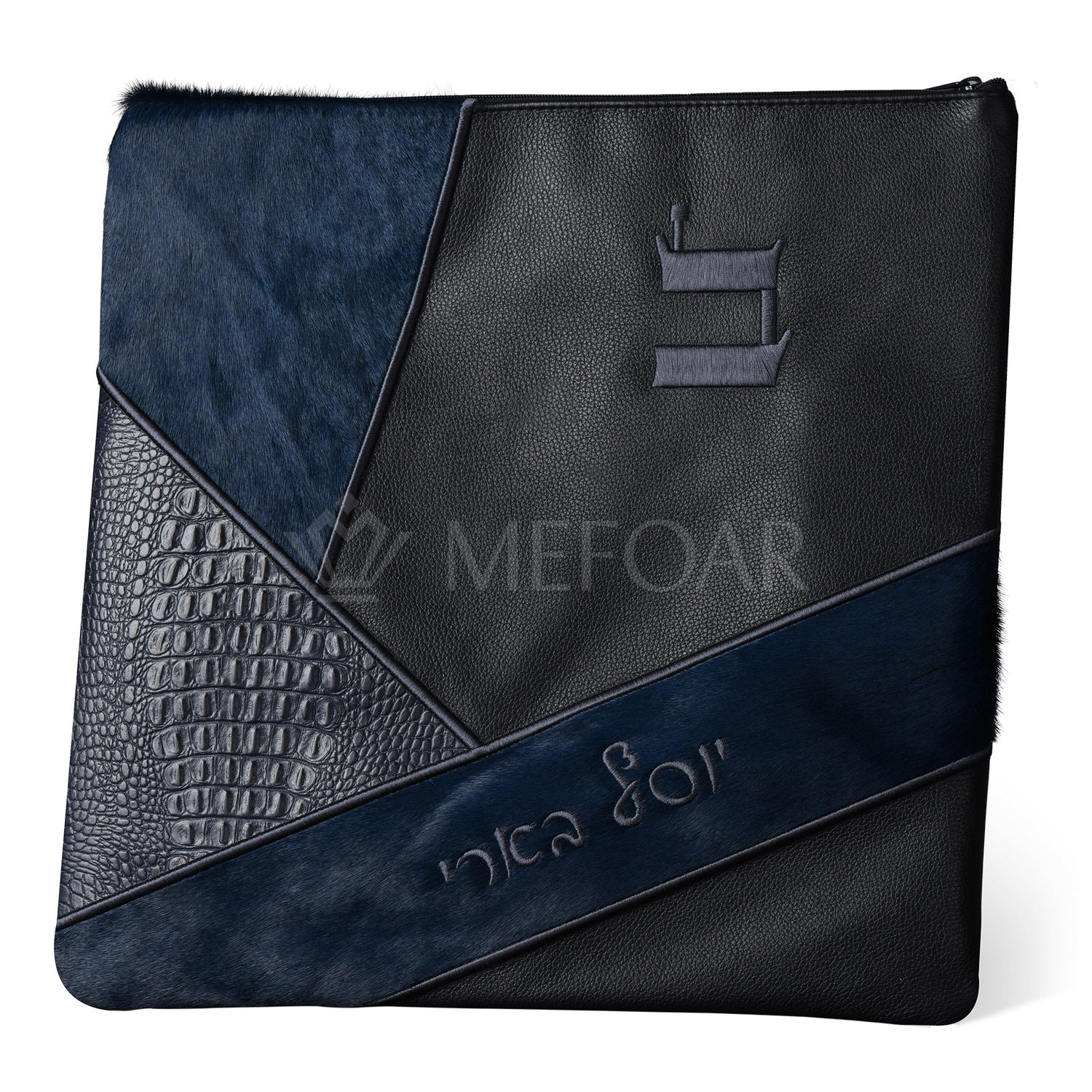 Tallis and Tefillin Bag Design #383 - Black Leather and Fur - Tallis Bags view 3 | Judaica Square Lakewood