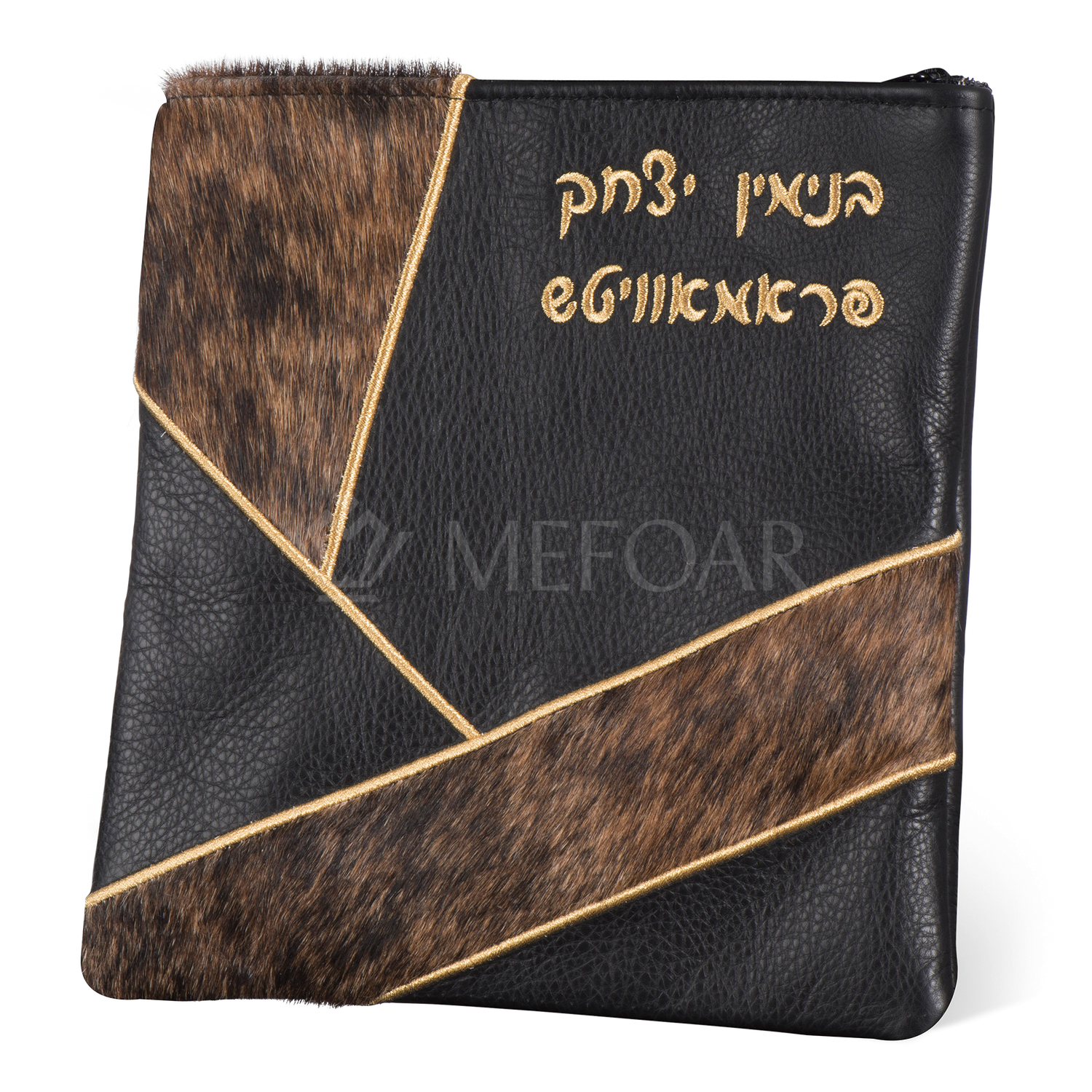 Tallis and Tefillin Bag Design #383 - Black Leather and Fur - Tallis Bags view 4 | Judaica Square Lakewood