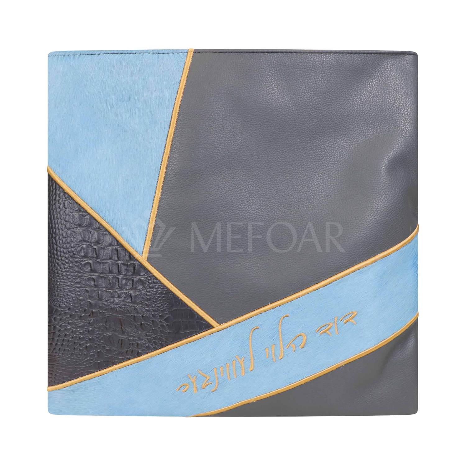 Tallis and Tefillin Bag Design #383 - Grey Leather and Fur - Tallis Bags view 2 | Judaica Square Lakewood