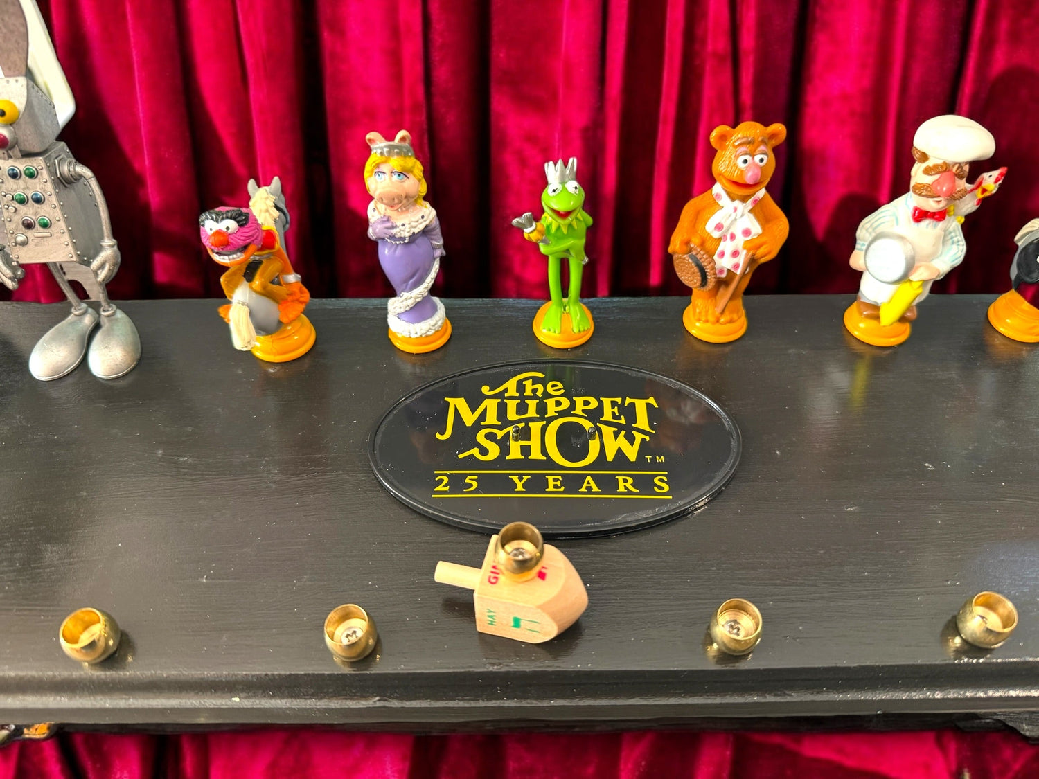 Muppets cast menorah — nine repurposed Muppets figures along a long plaque with brass cups | Judaica Square Lakewoo (view 32)