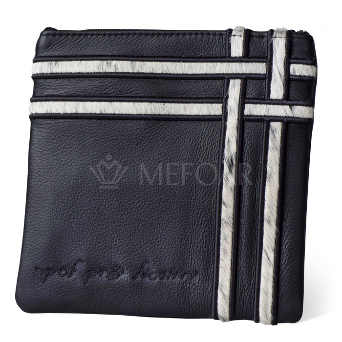 Tallis and Tefillin Bag Design #386 - Black Leather and Fur - Tallis Bags | Judaica Square Lakewood