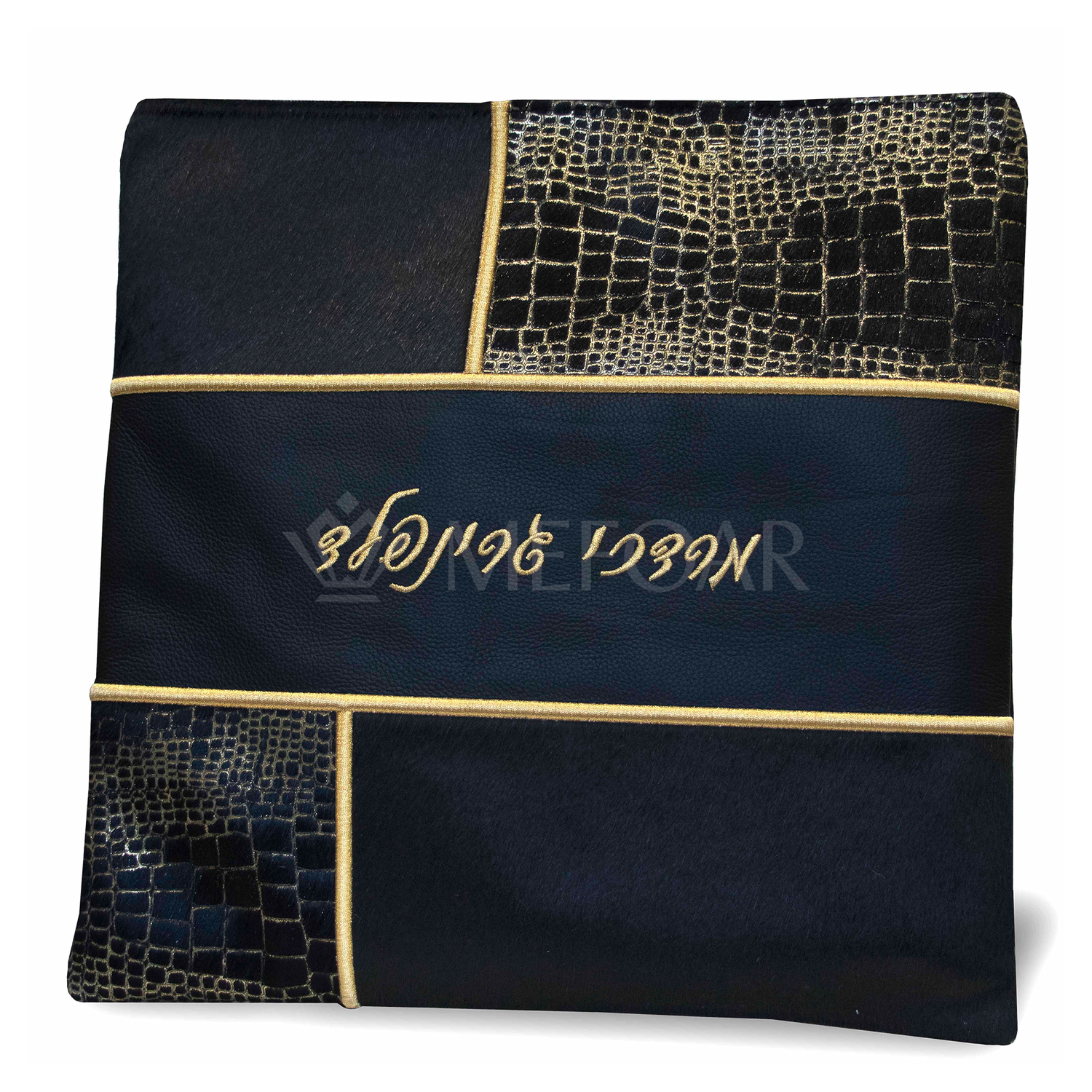 Tallis and Tefillin Bag Design #390 - Black Leather and Fur - Tallis Bags view 2 | Judaica Square Lakewood