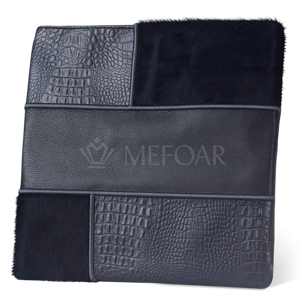 Design 390 tallis and tefillin bag set in navy premium leather with dark fur