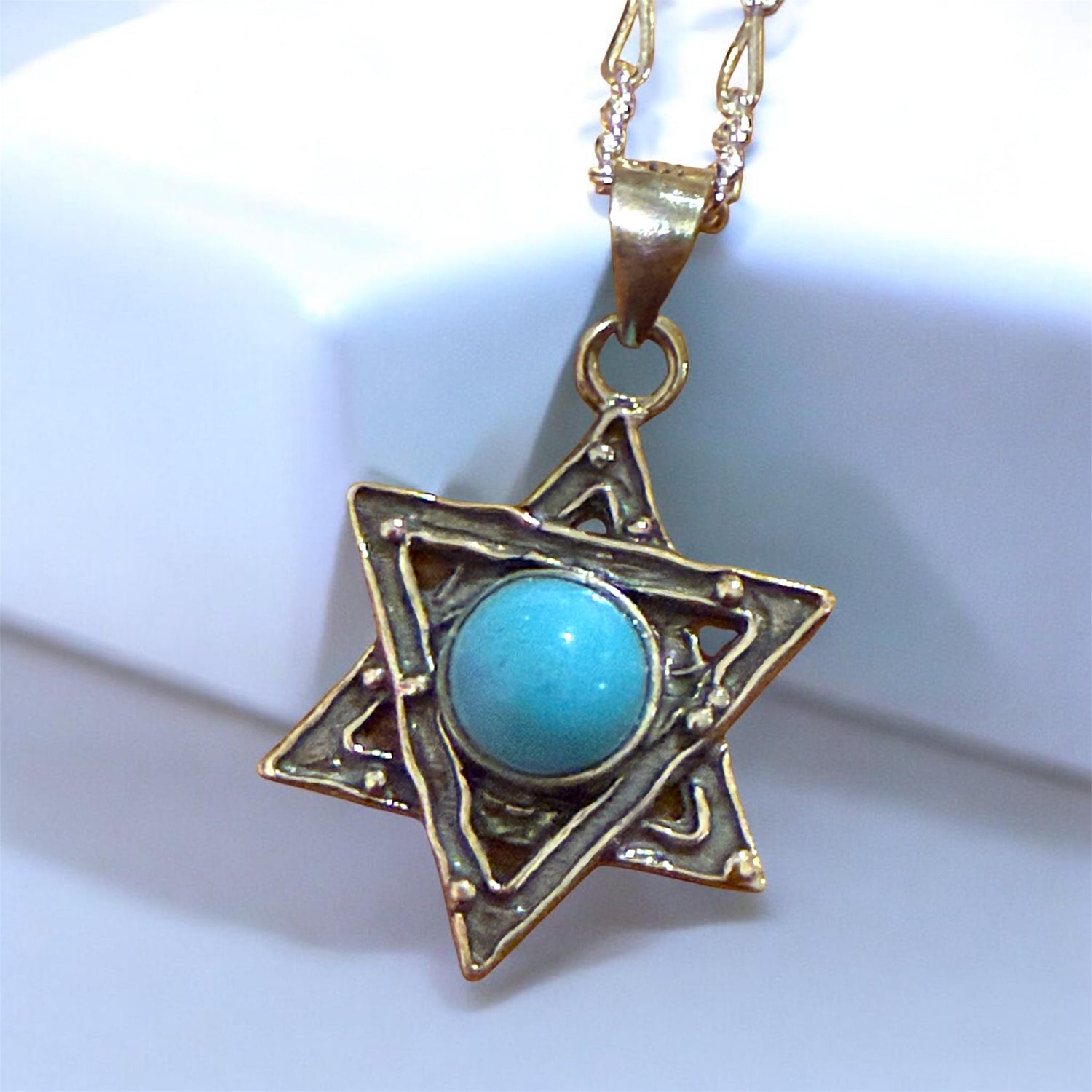 Sterling Star of David pendant with turquoise gemstone center | Judaica Square Lakewood (view 9)