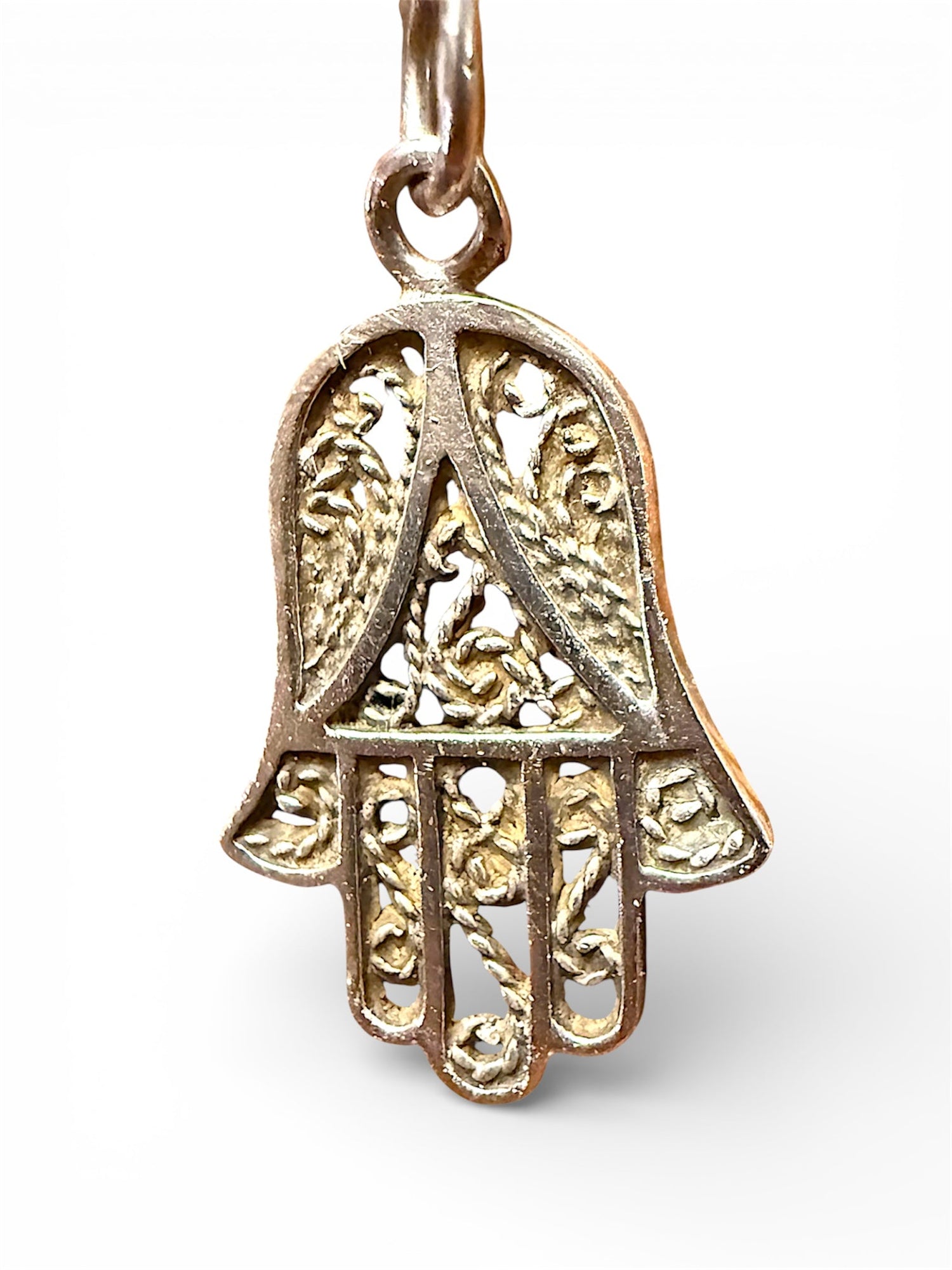 Vintage lacy filigree hamsa hand pendant in sterling silver | Judaica Square Lakewood (view 7)