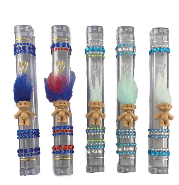 Vintage trolls mezuzah case — acrylic frame with troll dolls | Judaica Square Lakewood (view 7)