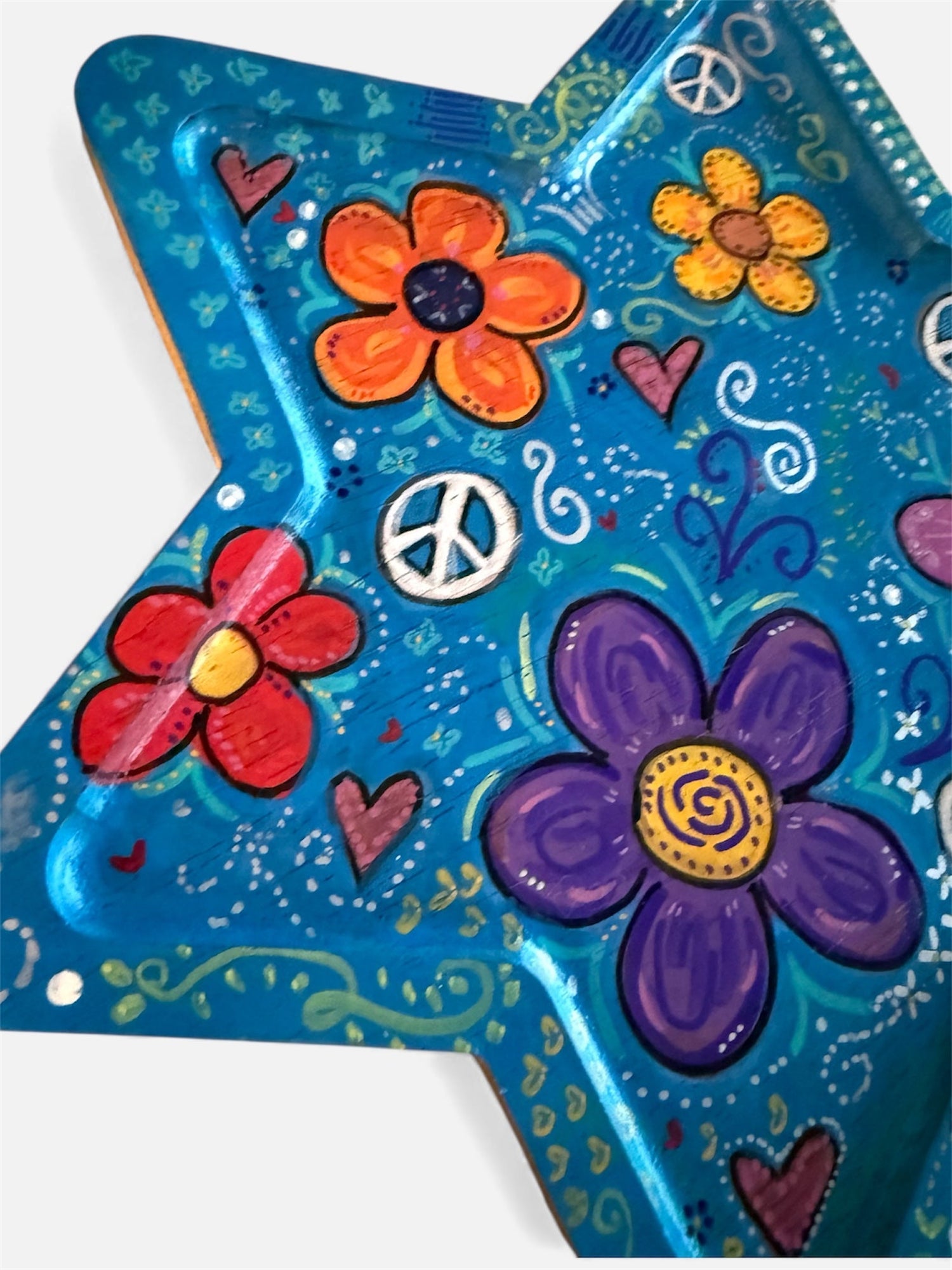 Peace and love Star of David tray — Woodstock-inspired hand-painted wood tray | Judaica Square Lakewood (view 8)