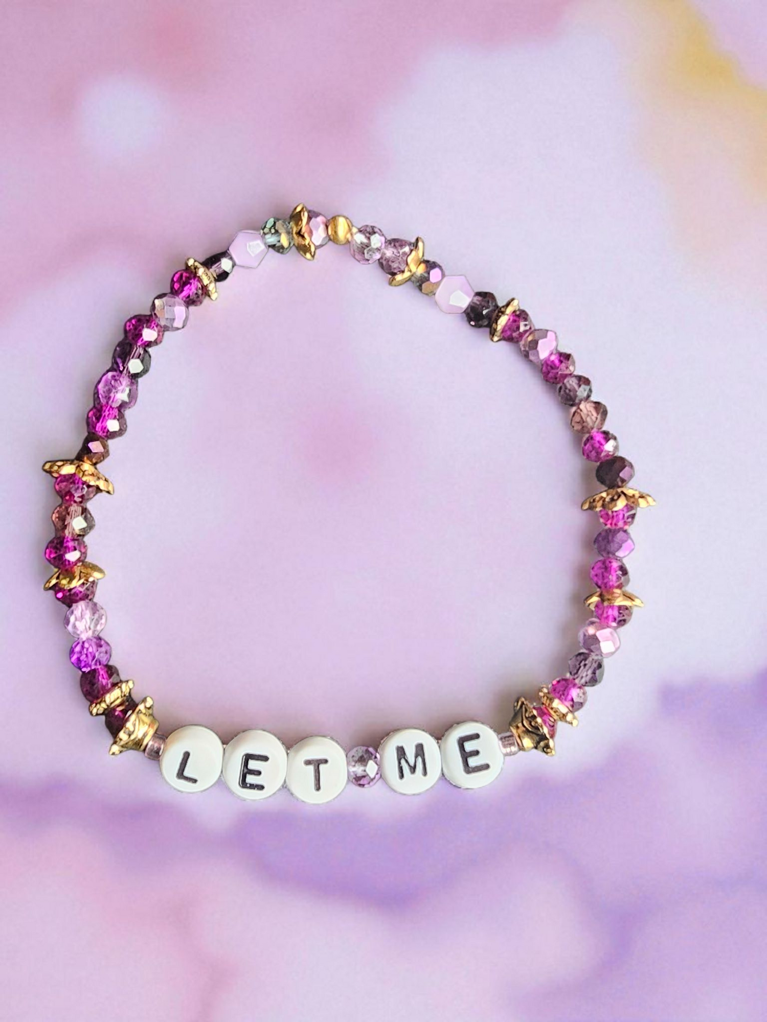 Let Them / Let Me beaded bracelet — letter beads with crystal and enamel charms on elastic | Judaica Square Lakewood (view 8)