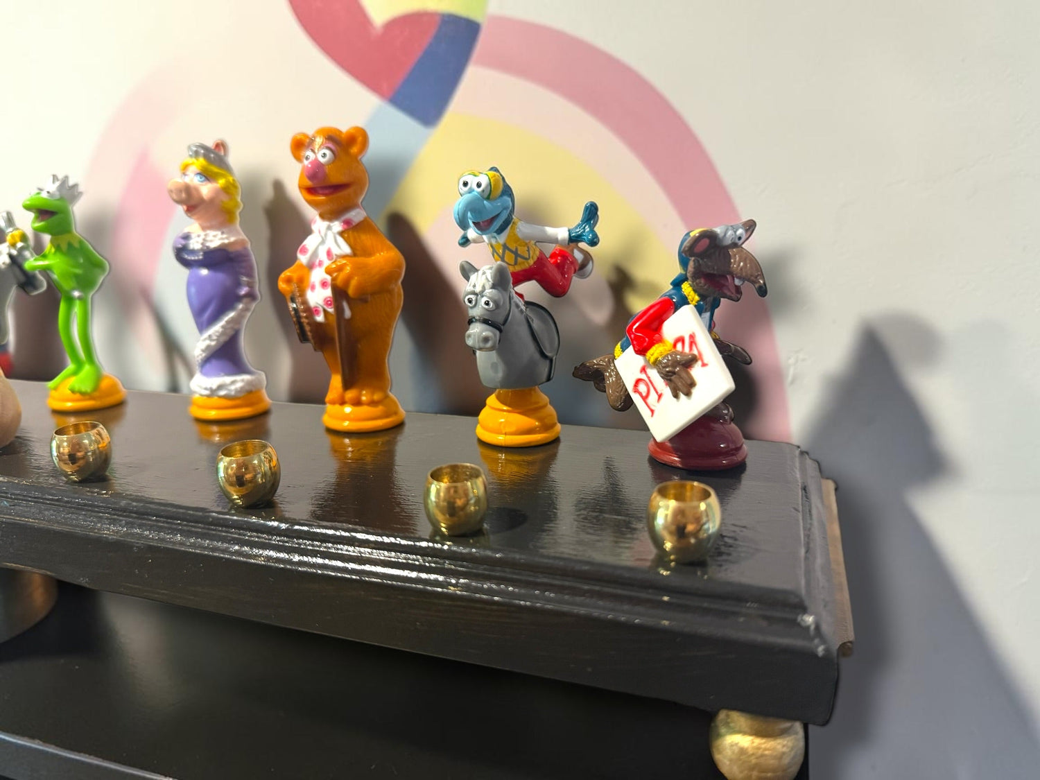Muppets cast menorah — nine repurposed Muppets figures along a long plaque with brass cups | Judaica Square Lakewoo (view 13)