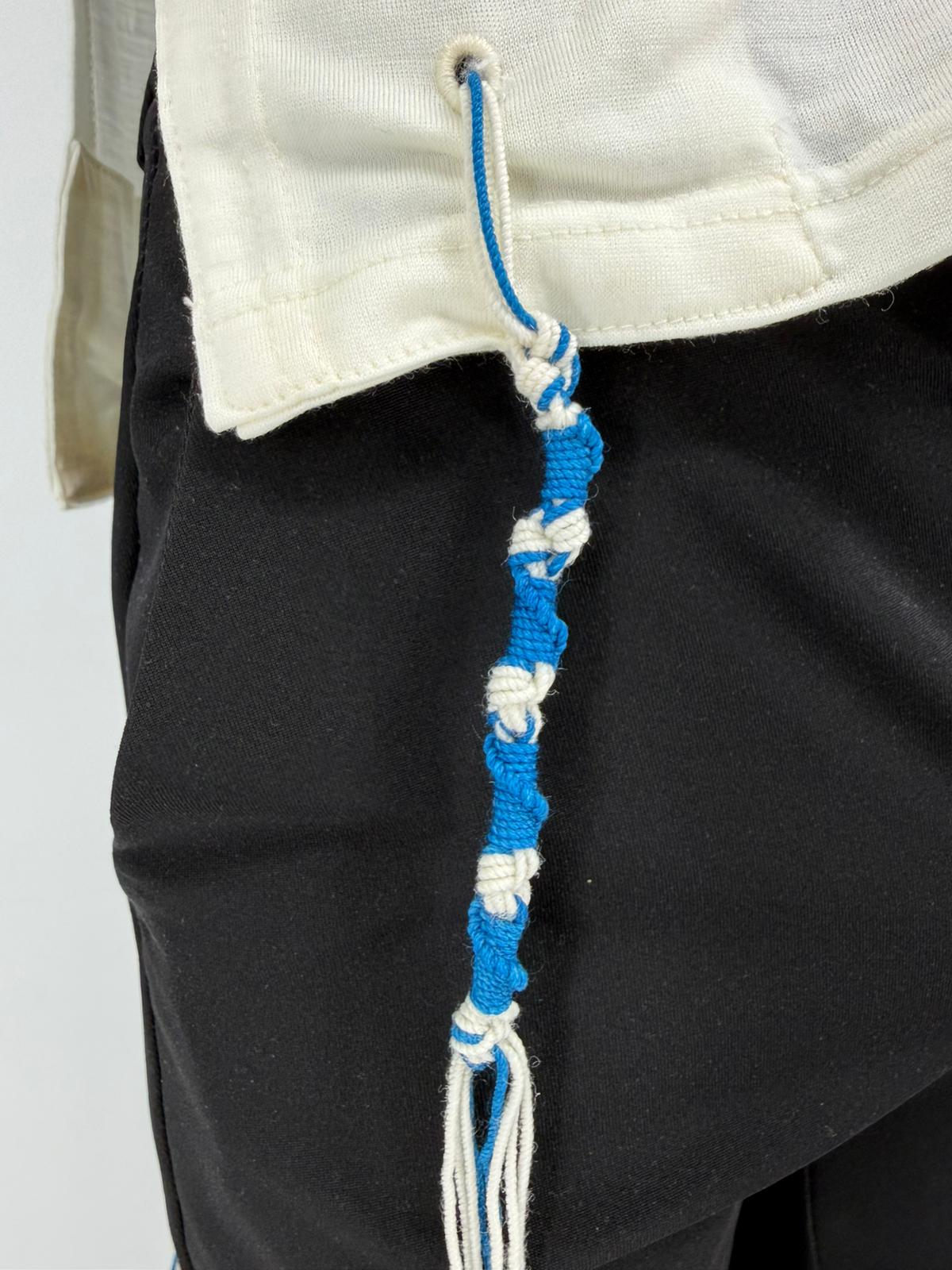 White wool tzitzit shirt neckline detail