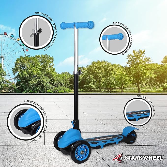 StarkWheel 3-Wheel Kick Scooter for Toddlers, Blue - Ages 3-6 — three-wheel toddler, view 2 | Judaica Square Lakewood