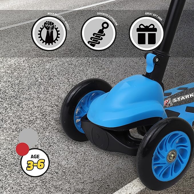 StarkWheel 3-Wheel Kick Scooter for Toddlers, Blue - Ages 3-6 — three-wheel toddler, view 3 | Judaica Square Lakewood