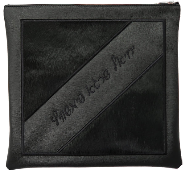 Prestige Leather Tallit & Tefillin Bag — Geometric & Crown Design, Premier Collection (405I-BK)