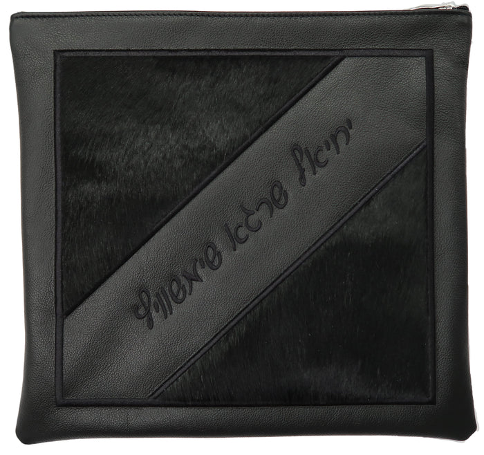 Prestige Leather Tallit & Tefillin Bag — Geometric & Crown Design, Premier Collection (405I-BK)