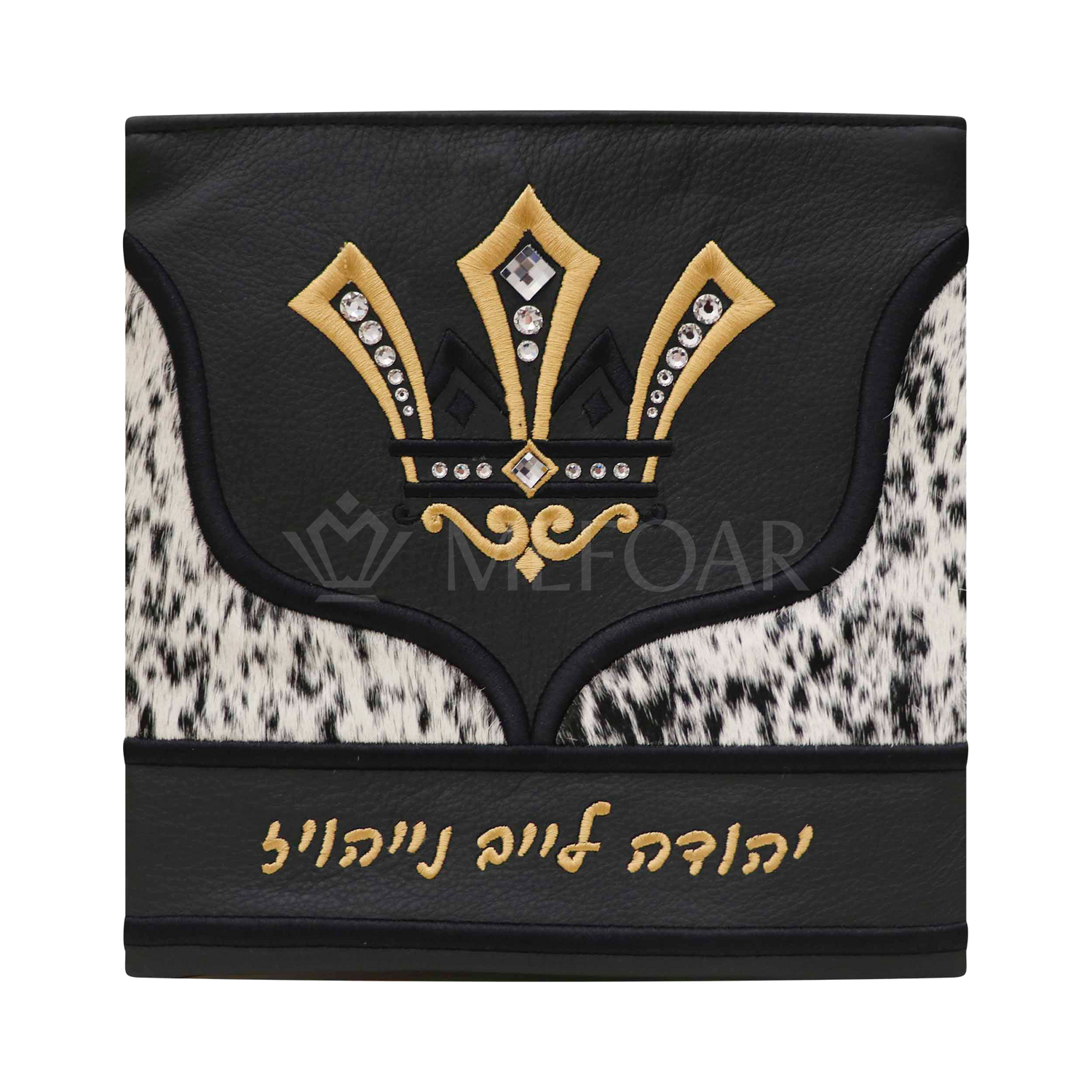 Tallis and Tefillin Bag Design #410 - Black Leather and Fur - Tallis Bags view 2 | Judaica Square Lakewood