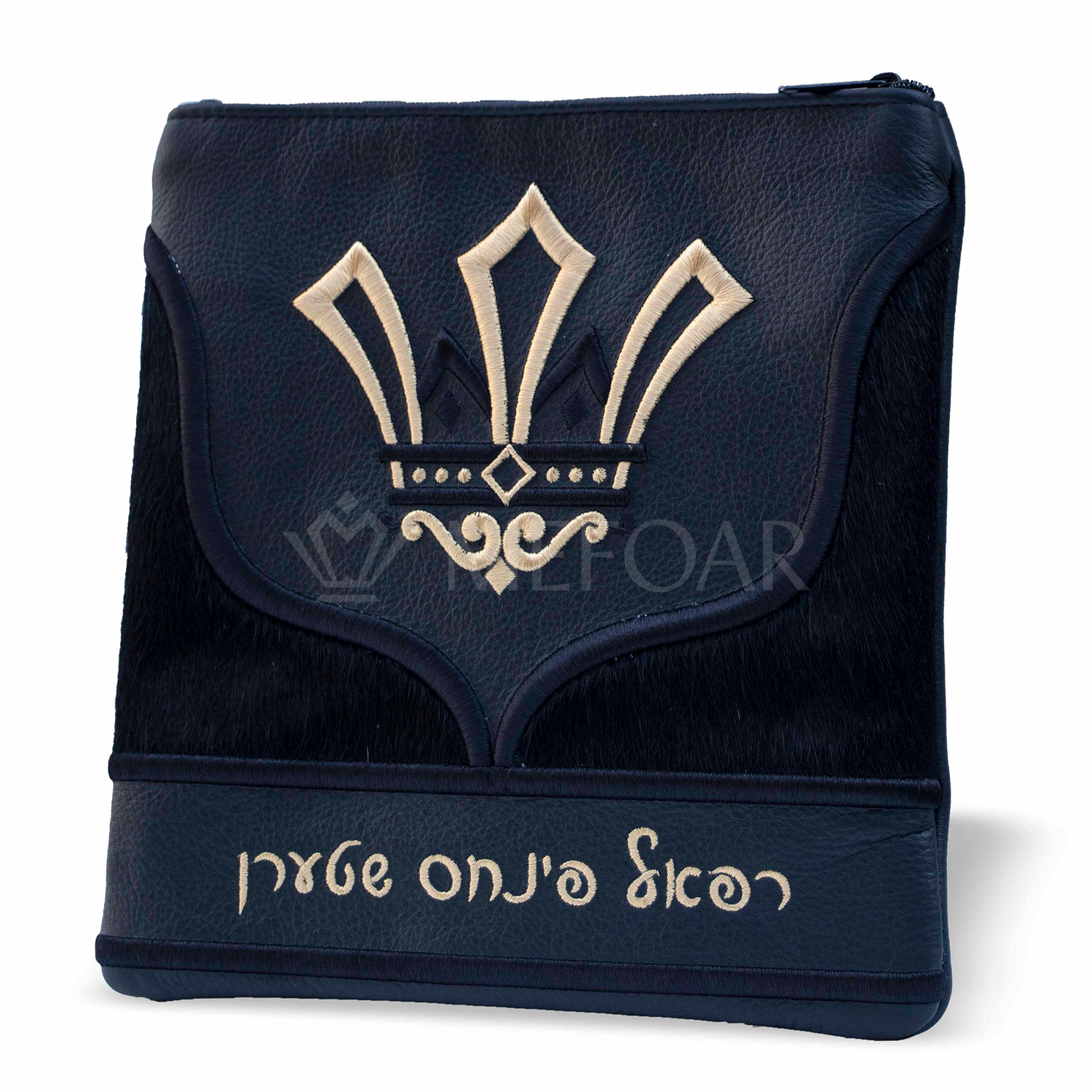 Tallis and Tefillin Bag Design #410 - Black Leather and Fur - Tallis Bags view 3 | Judaica Square Lakewood