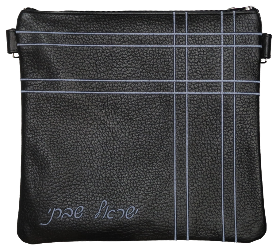 Personalization preview — Contemporary Leather Tallit & Tefillin Bag — Black Pebble