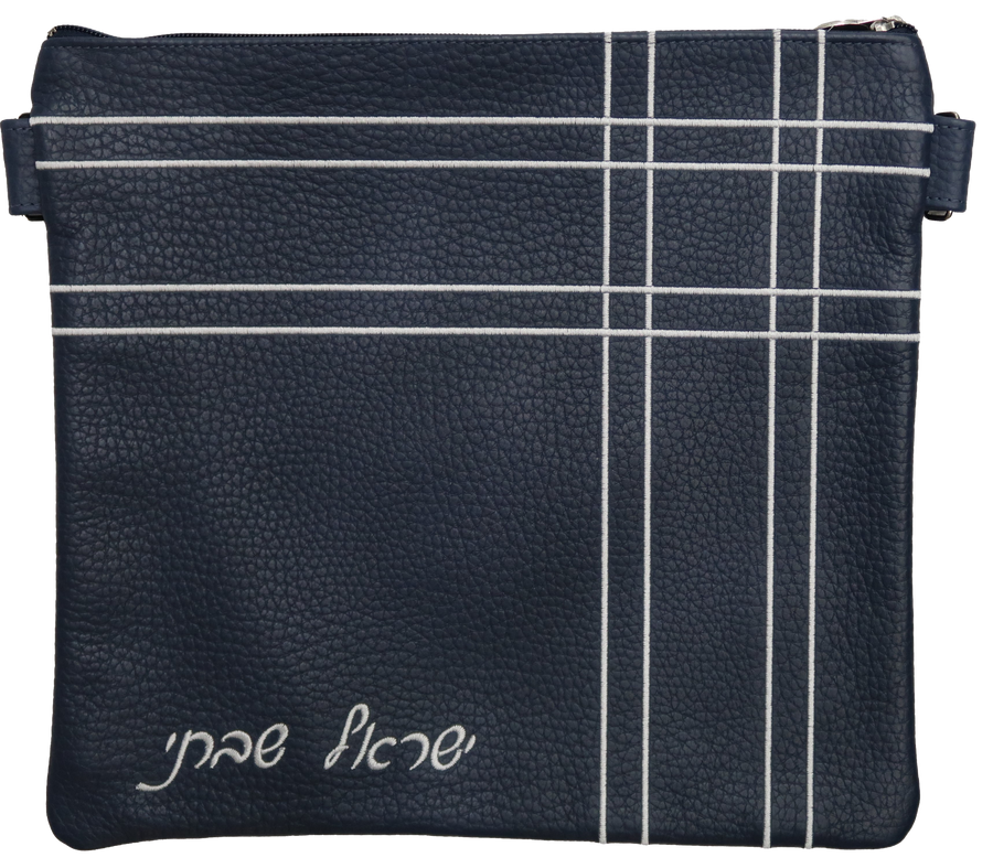 Personalization preview — Contemporary Leather Tallit & Tefillin Bag — Cobalt Pebbled