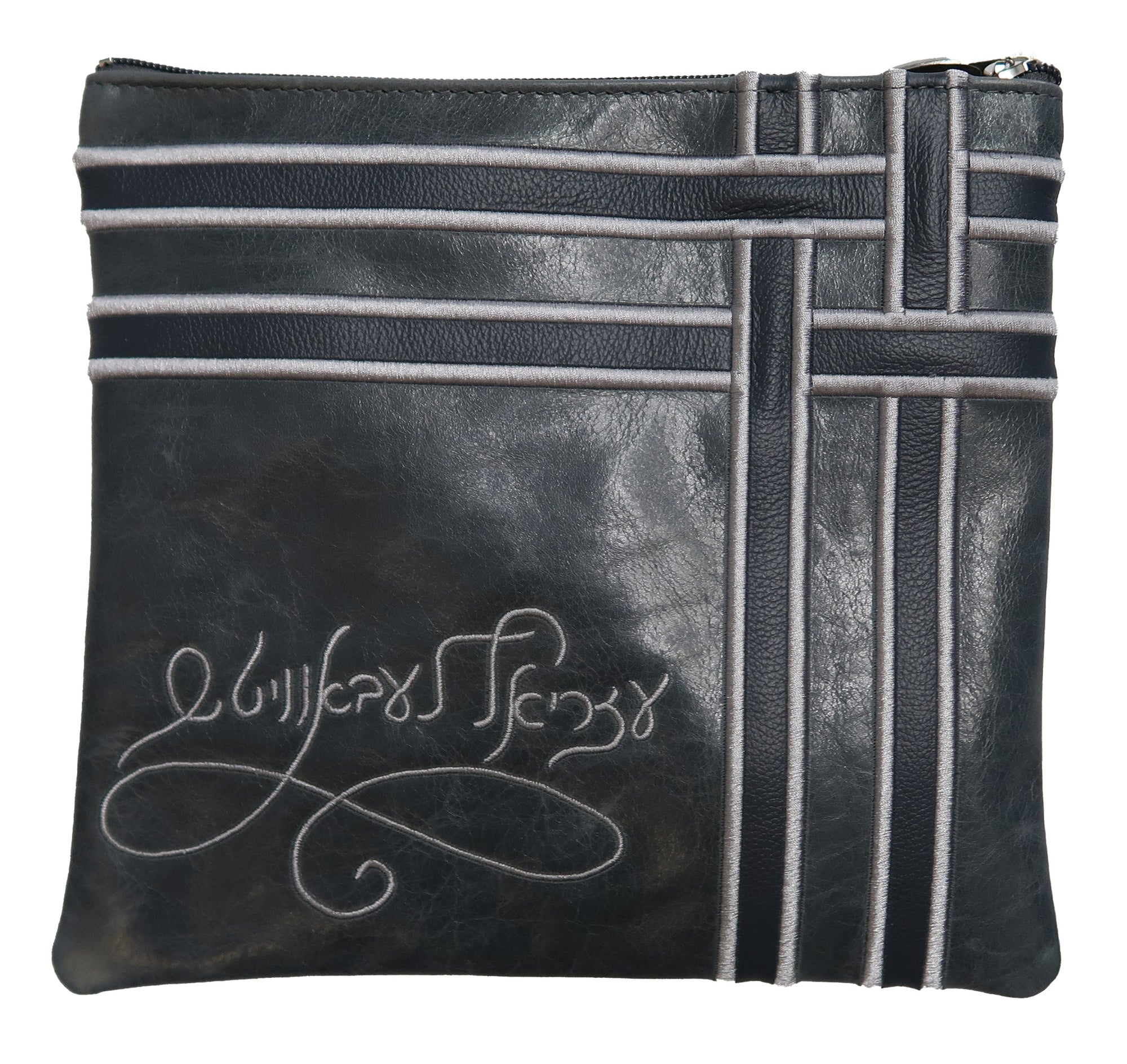 Prestige Leather Tallit & Tefillin Bag — Geometric & Crown Design, Exclusive Collection (415G-SM)