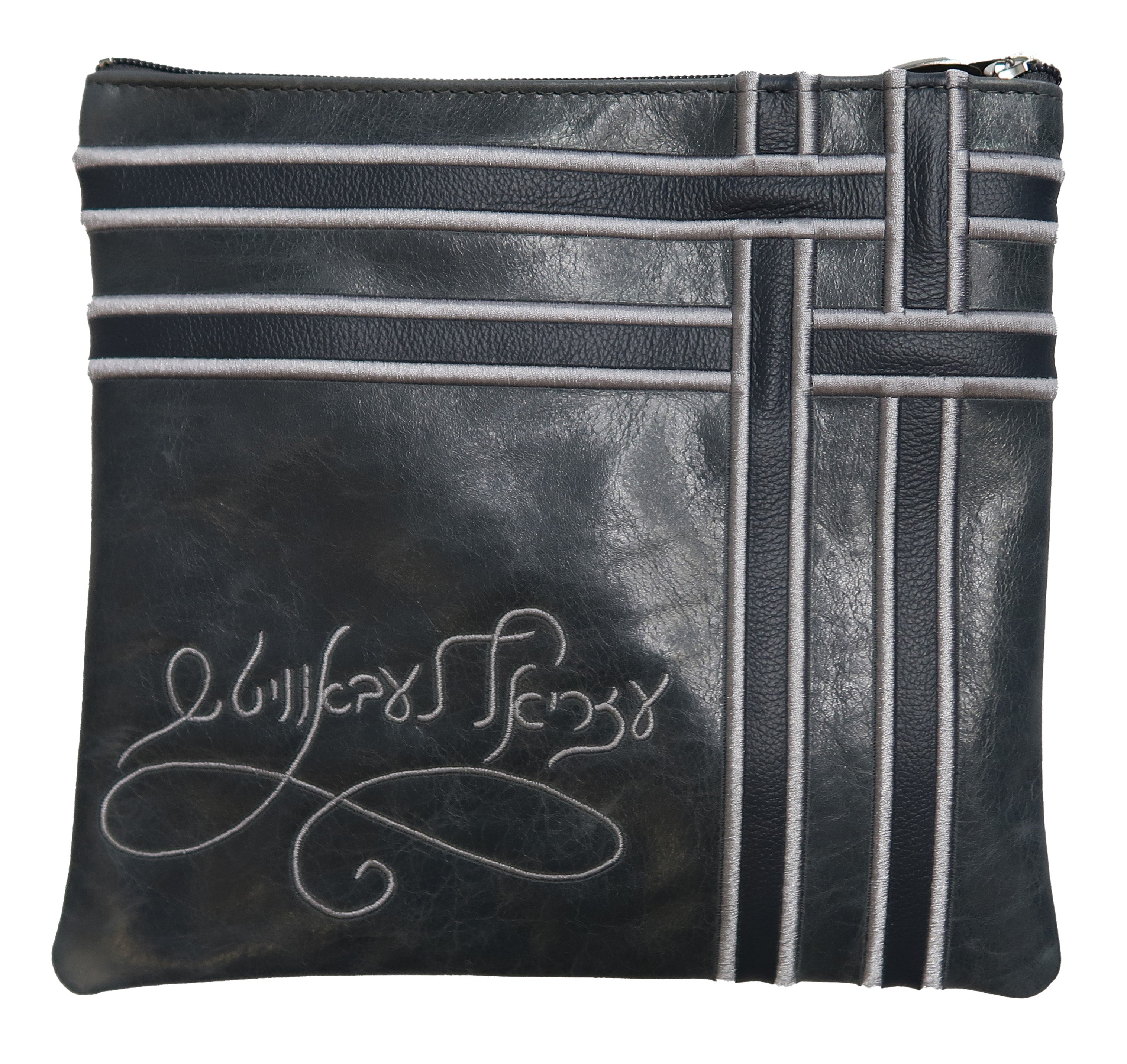 Prestige Leather Tallit & Tefillin Bag — Geometric & Crown Design, Exclusive Collection (415G-SM)