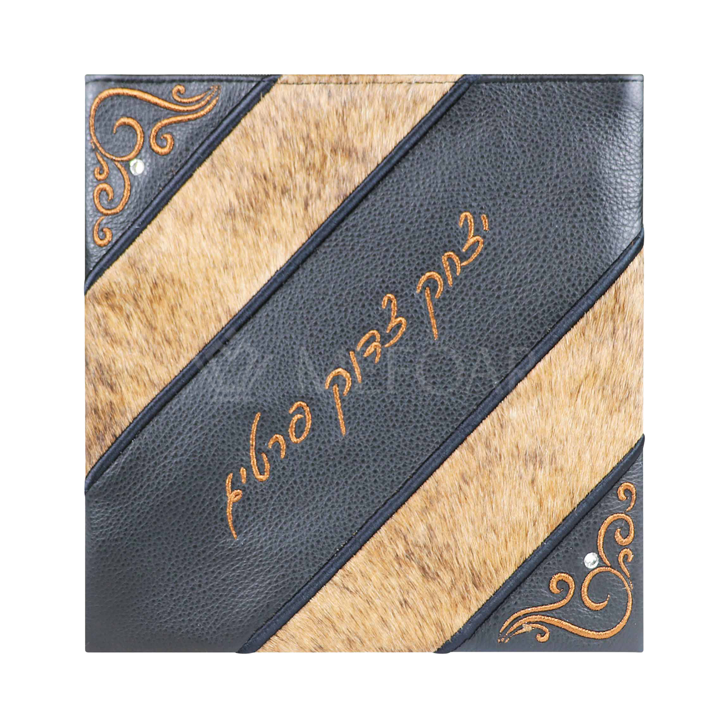 Tallis and Tefillin Bag Design #416 - Black Leather and Fur - Tallis Bags view 2 | Judaica Square Lakewood