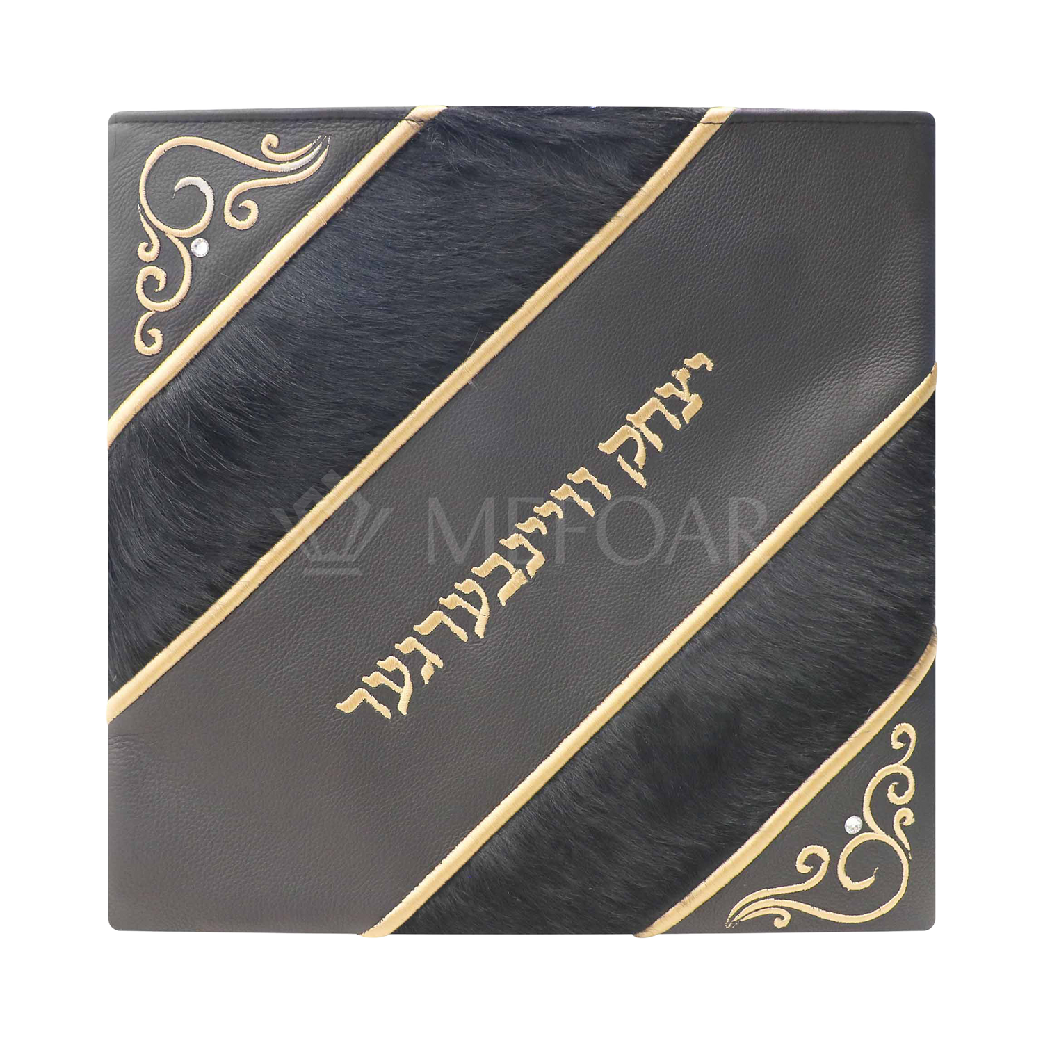 Tallis and Tefillin Bag Design #416 - Black Leather and Fur - Tallis Bags view 3 | Judaica Square Lakewood
