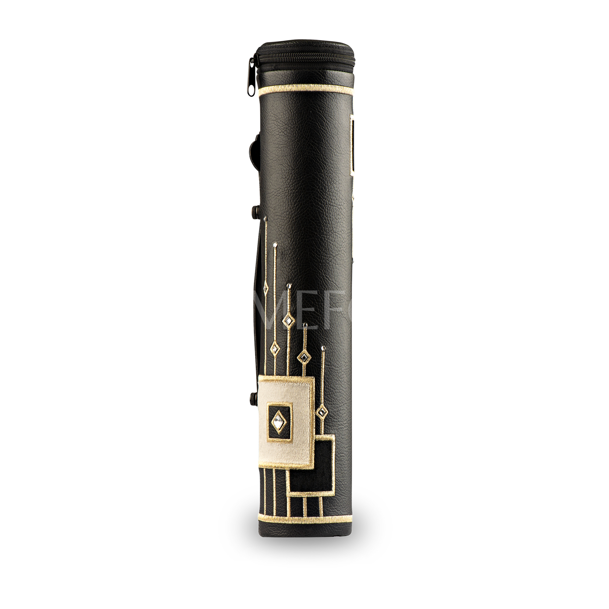 Black Leather Megillah Holder,  with Black and Beige Velvet and Gold Embroidery - Megillah Cases