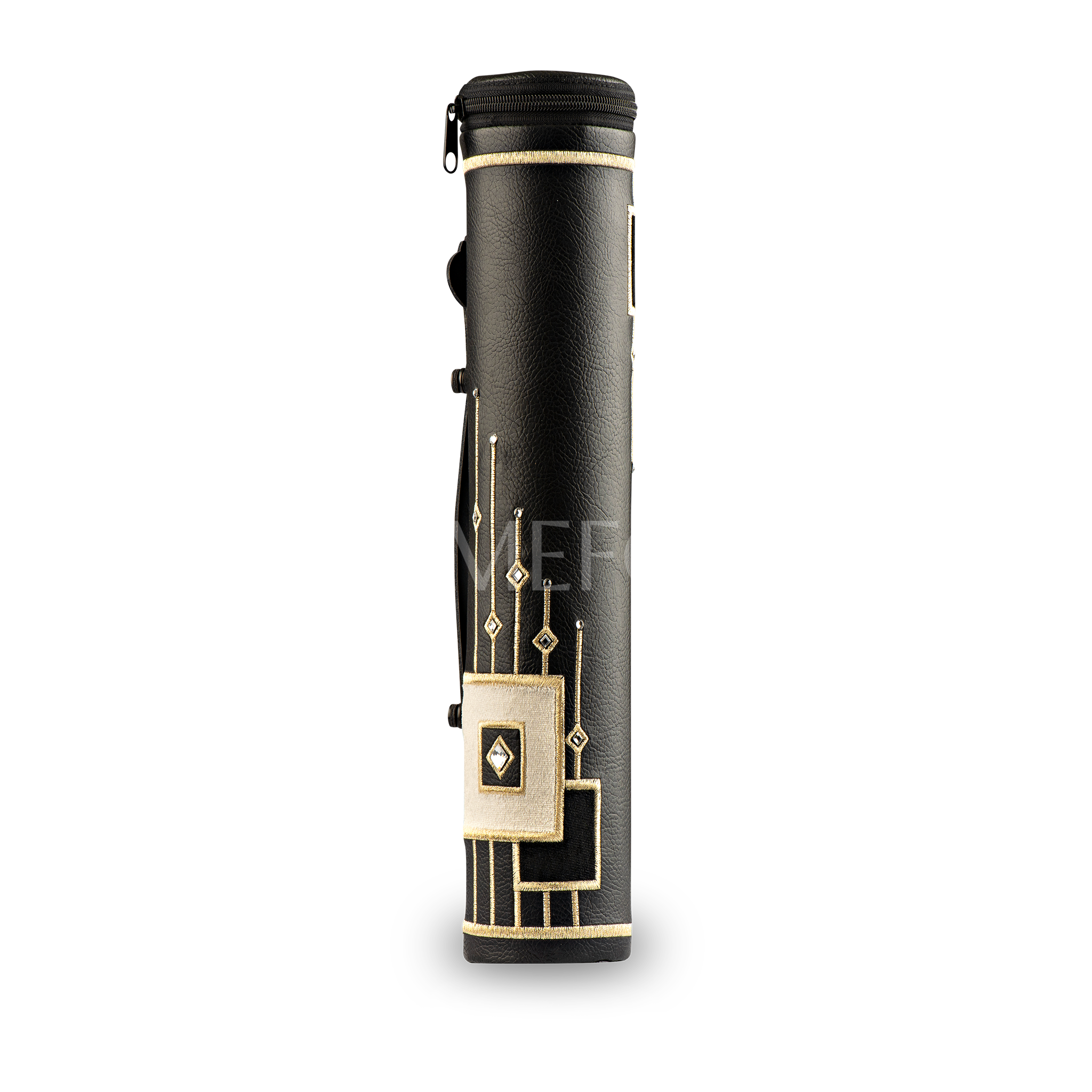 Black Leather Megillah Holder,  with Black and Beige Velvet and Gold Embroidery - Megillah Cases
