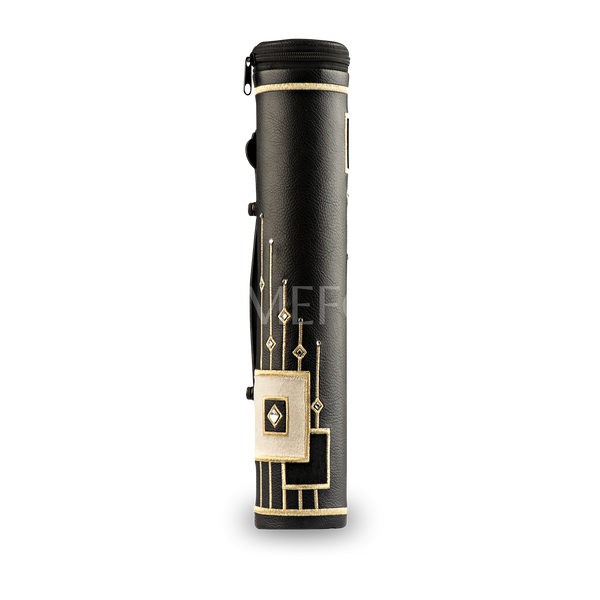 Black Leather Megillah Holder,  with Black and Beige Velvet and Gold Embroidery - Megillah Cases