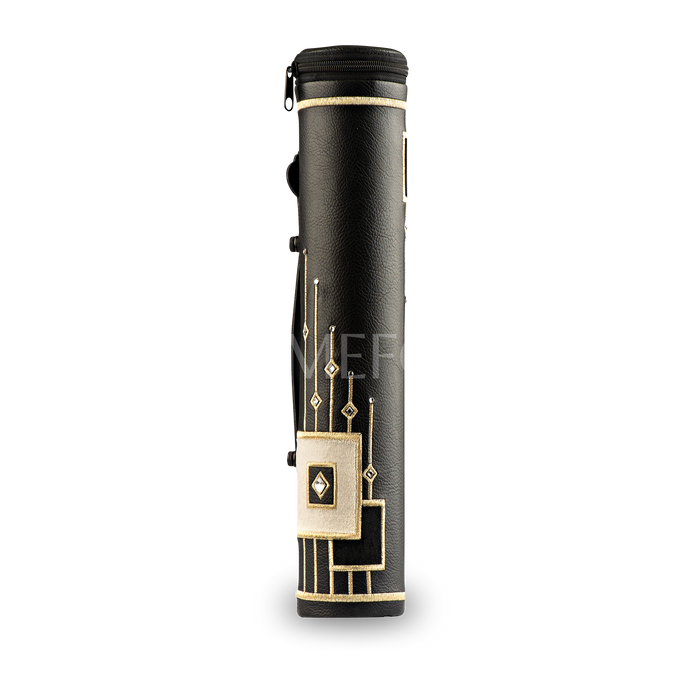 Black Leather Megillah Holder,  with Black and Beige Velvet and Gold Embroidery - Megillah Cases