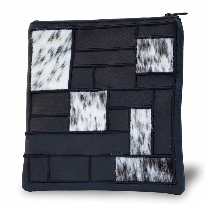 Design 424 black leather and fur tallis and tefillin bag set