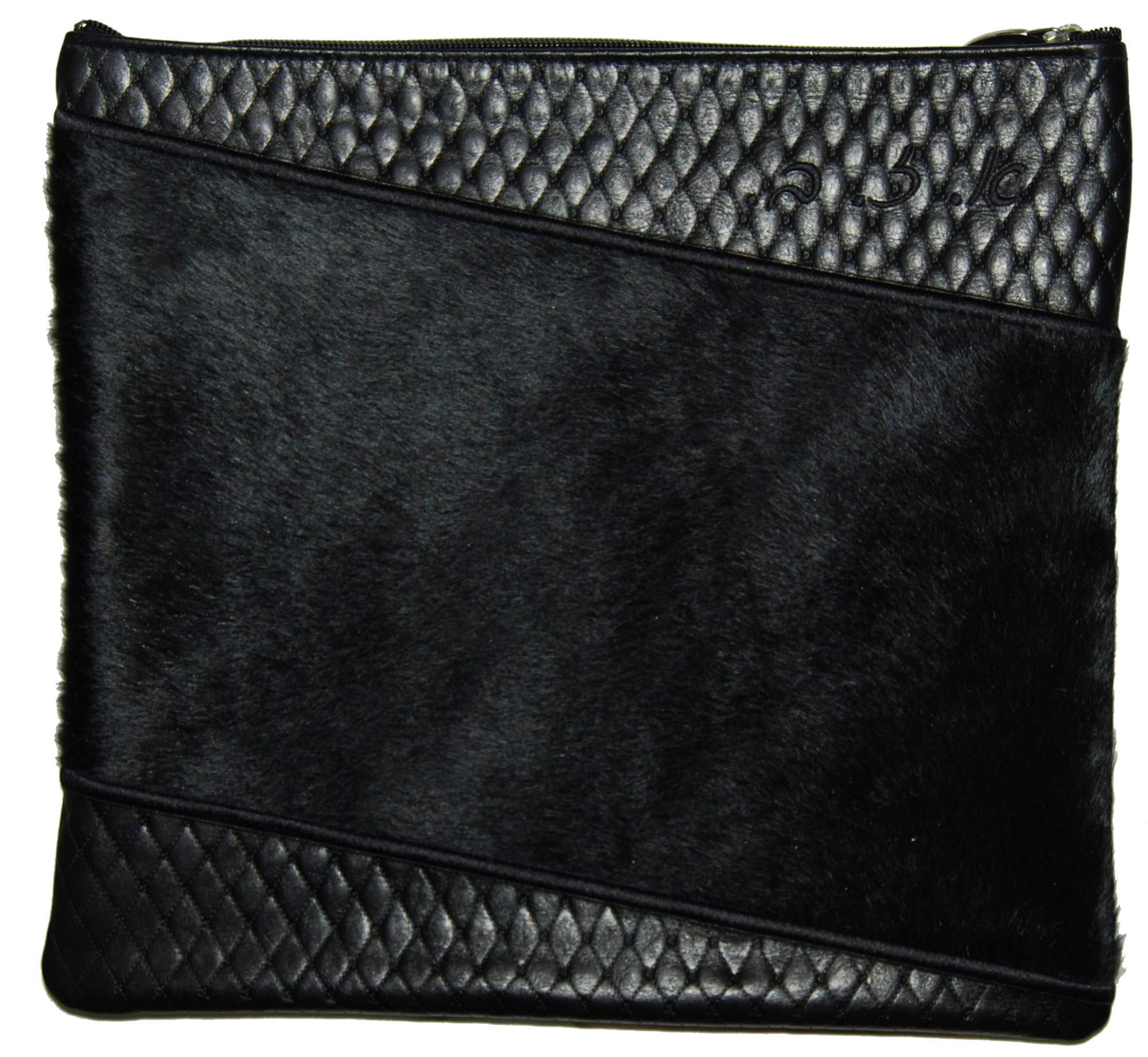 Prestige Leather Tallit & Tefillin Bag — Geometric & Diamond Design, Premier Collection (425I-BK2)