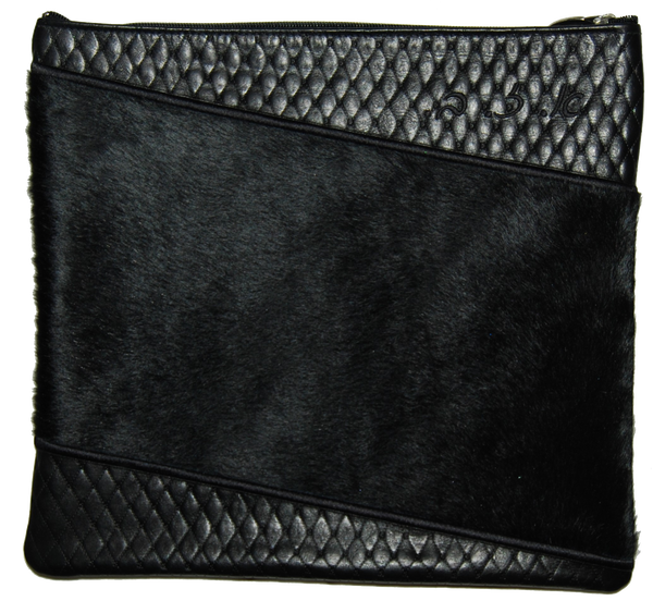 Prestige Leather Tallit & Tefillin Bag — Geometric & Diamond Design, Premier Collection (425I-BK2)